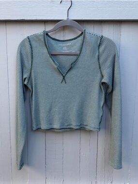 American Eagle Outfitters Striped Long-Sleeve Crop Top - Green & White